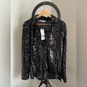 ZARA BLACK SEQUIN TUNIC S